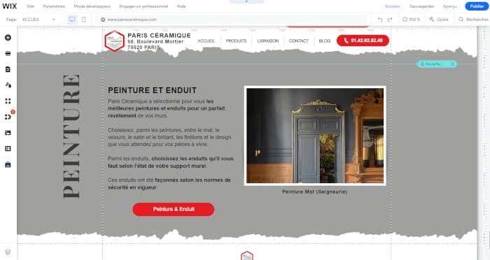 Interface de l'éditeur de site Wix