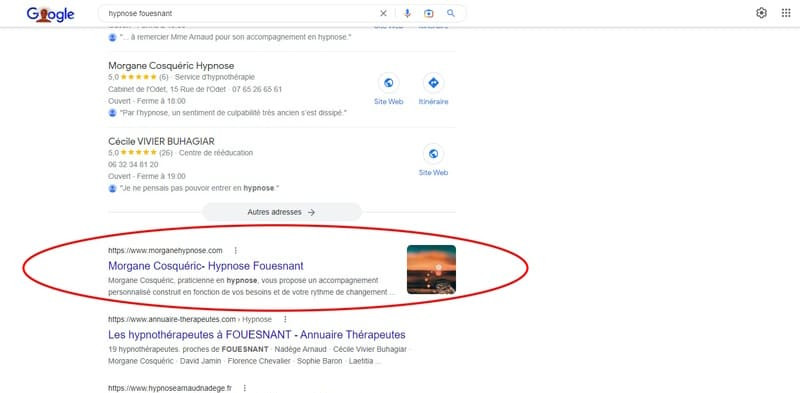 Référencement naturel du site Morgane Hypnose